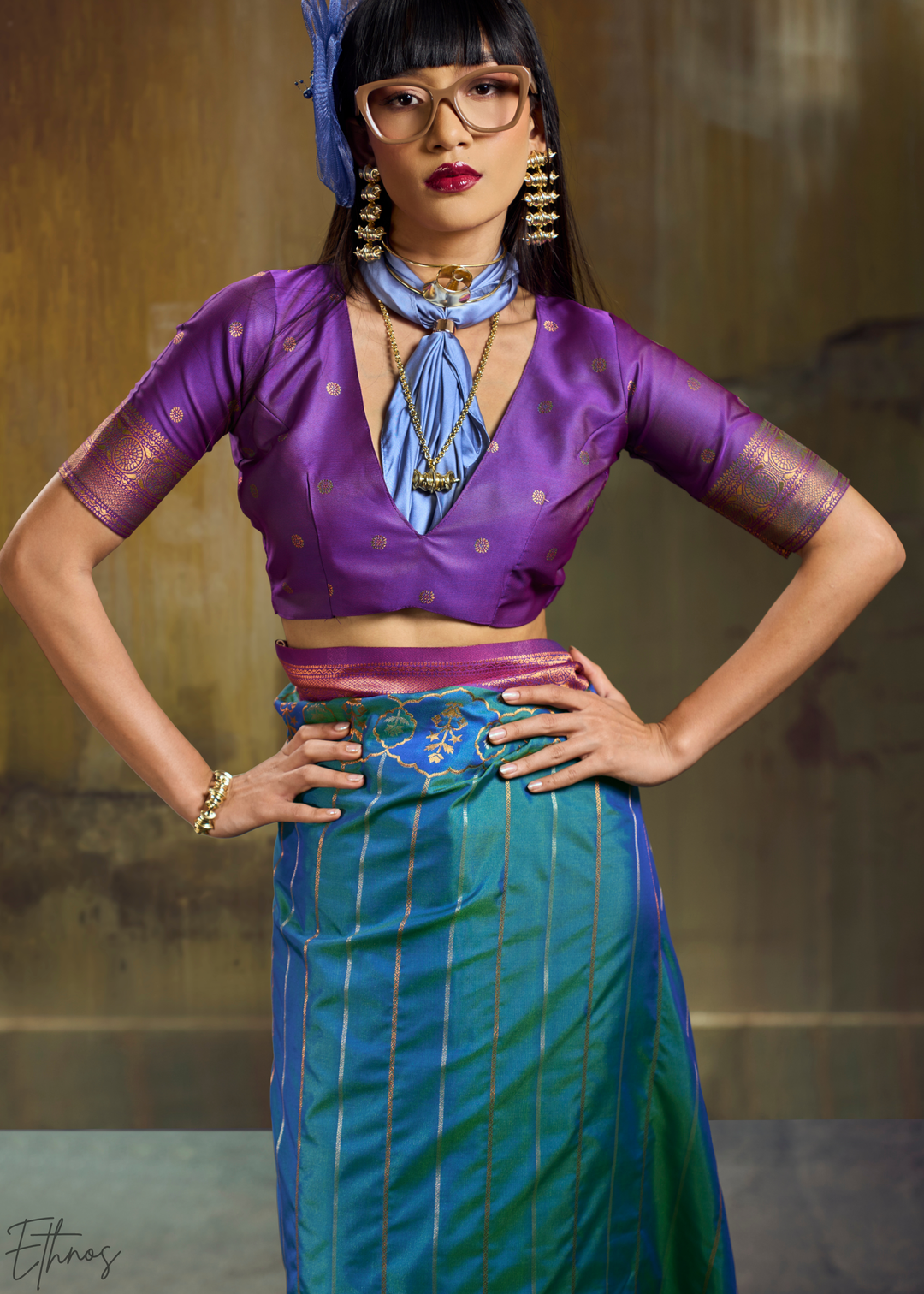 Luminous Cerulean Violet Pochampally IkkatSilk Saree