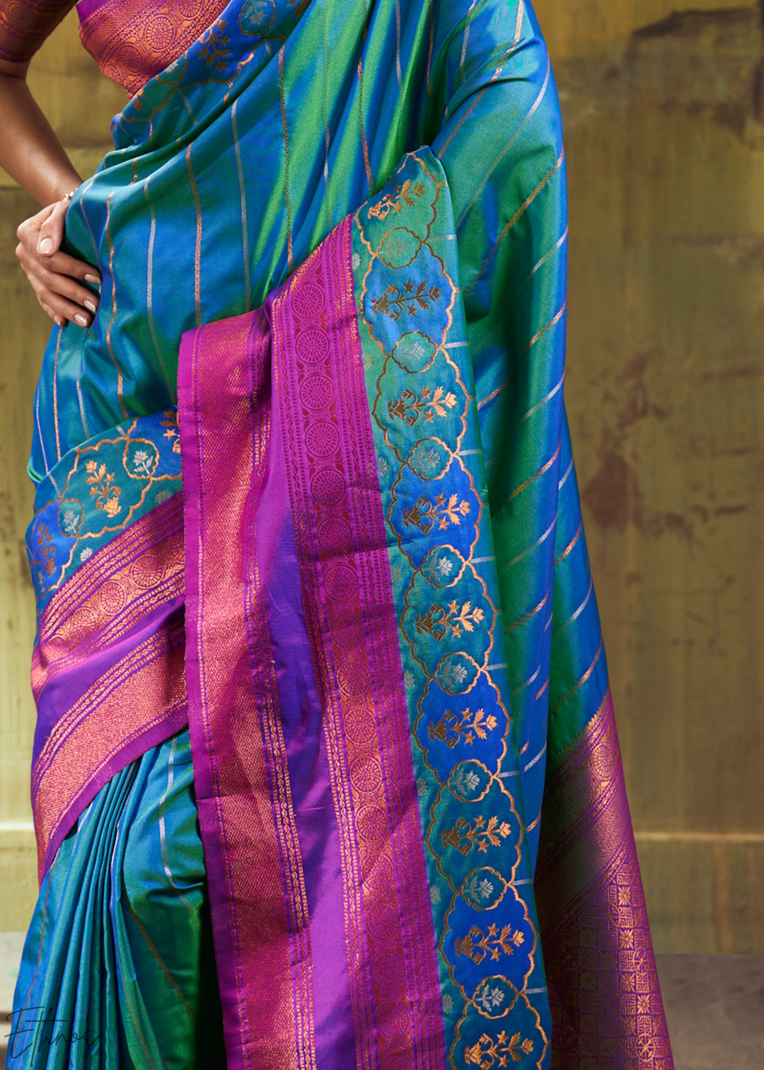 Luminous Cerulean Violet Pochampally IkkatSilk Saree
