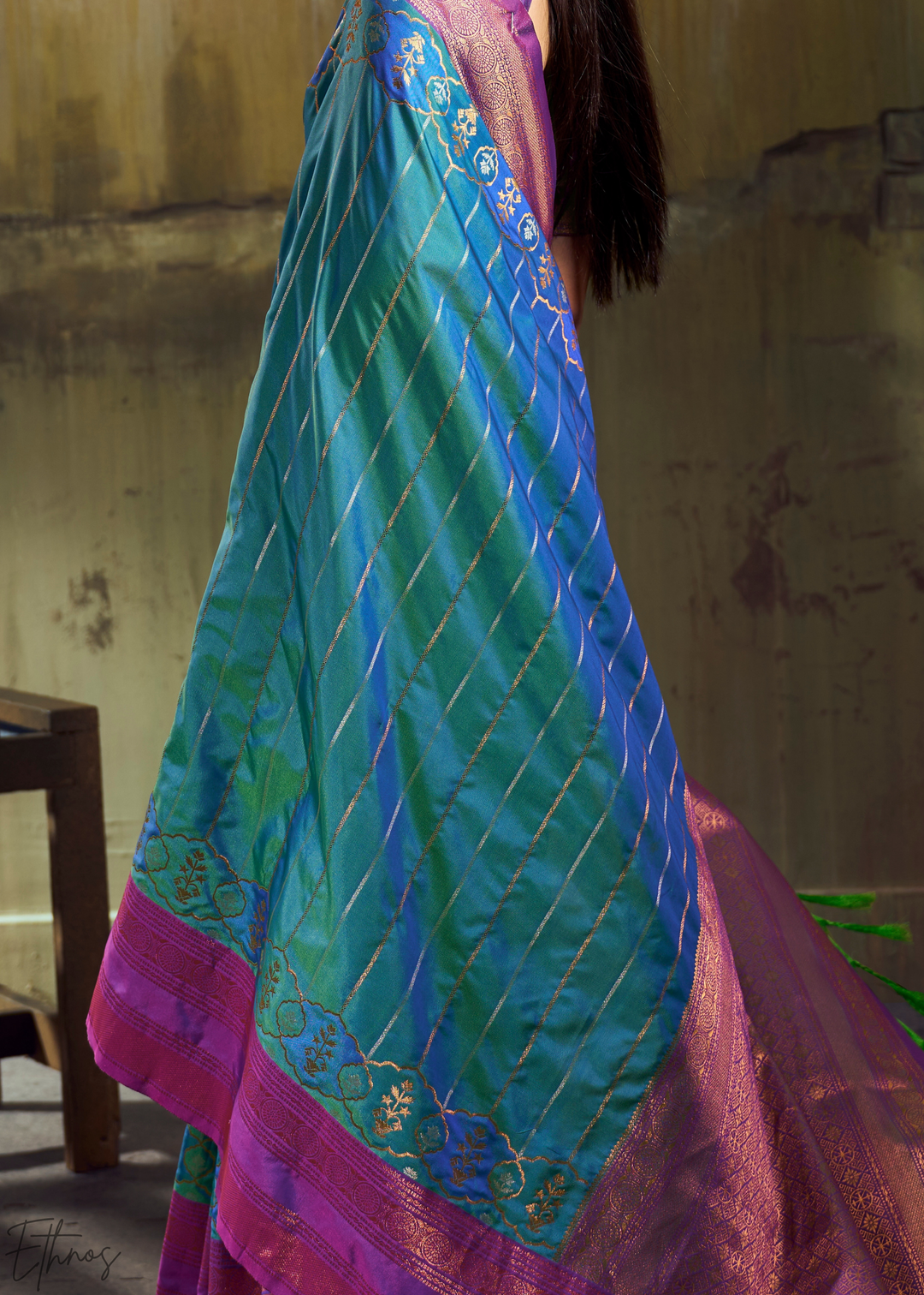 Luminous Cerulean Violet Pochampally IkkatSilk Saree