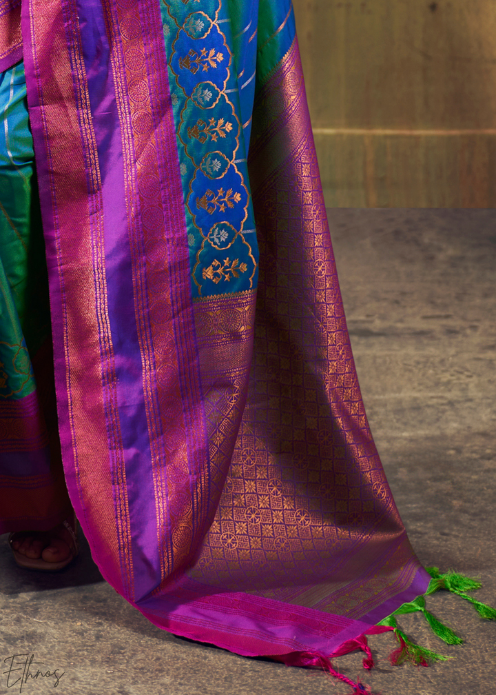 Luminous Cerulean Violet Pochampally IkkatSilk Saree