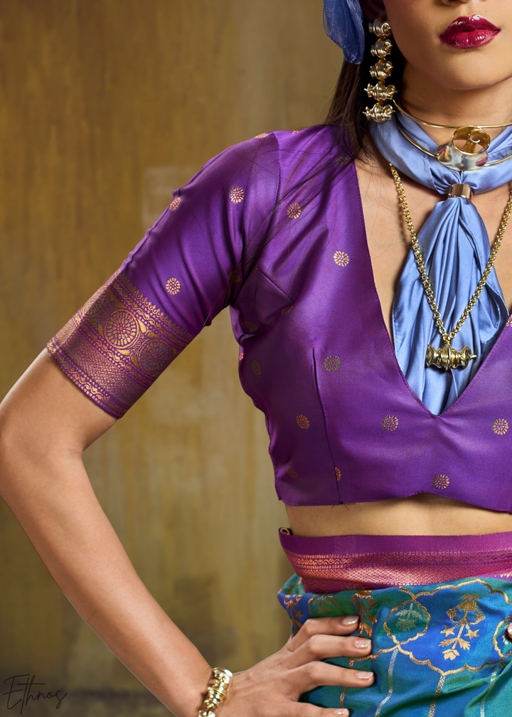 Luminous Cerulean Violet Pochampally IkkatSilk Saree
