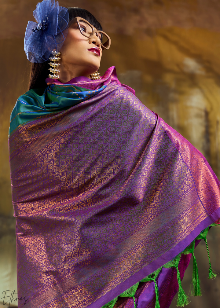Luminous Cerulean Violet Pochampally IkkatSilk Saree