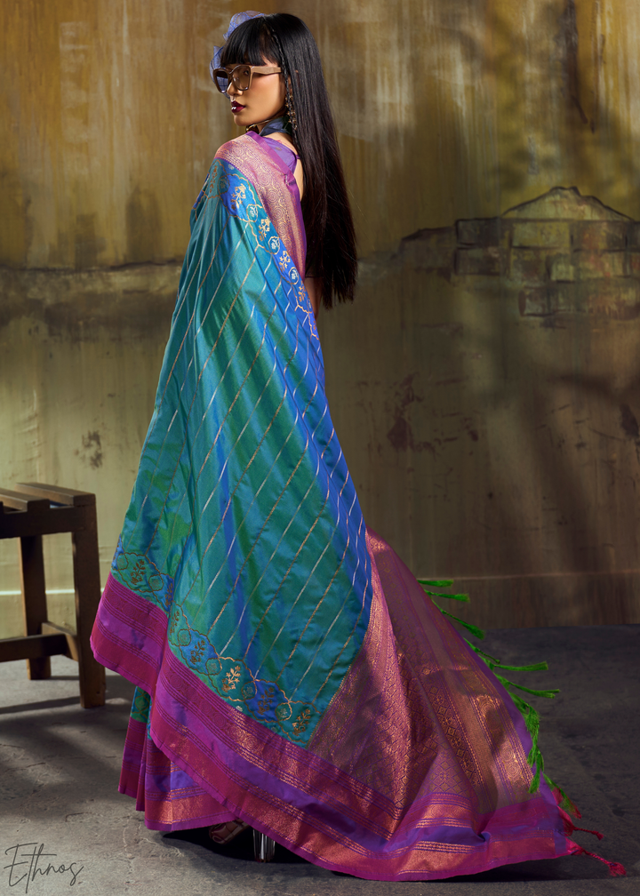 Luminous Cerulean Violet Pochampally IkkatSilk Saree