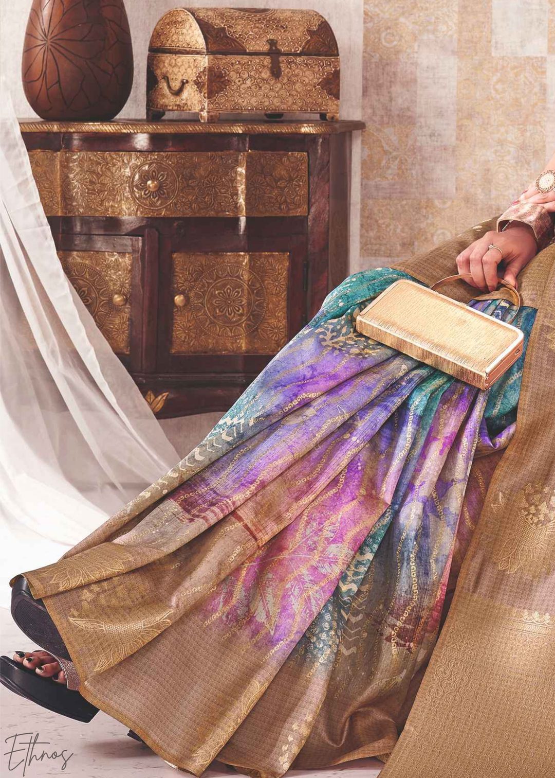 Iridescent Multi-Hue Jacquard Cotton Saree