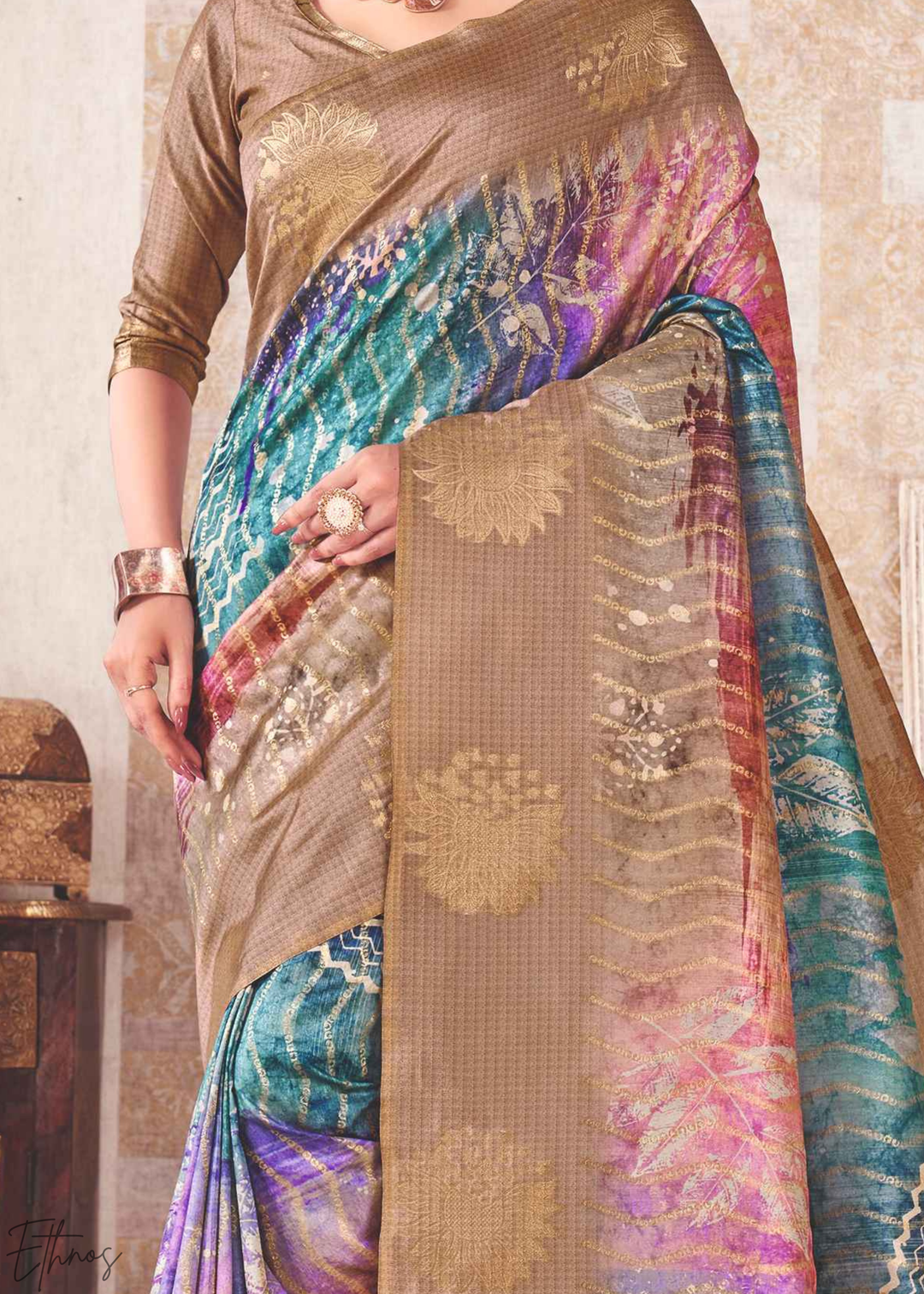 Iridescent Multi-Hue Jacquard Cotton Saree