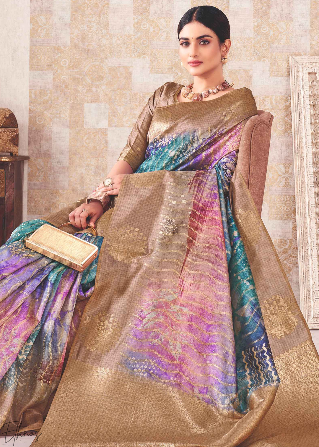 Iridescent Multi-Hue Jacquard Cotton Saree