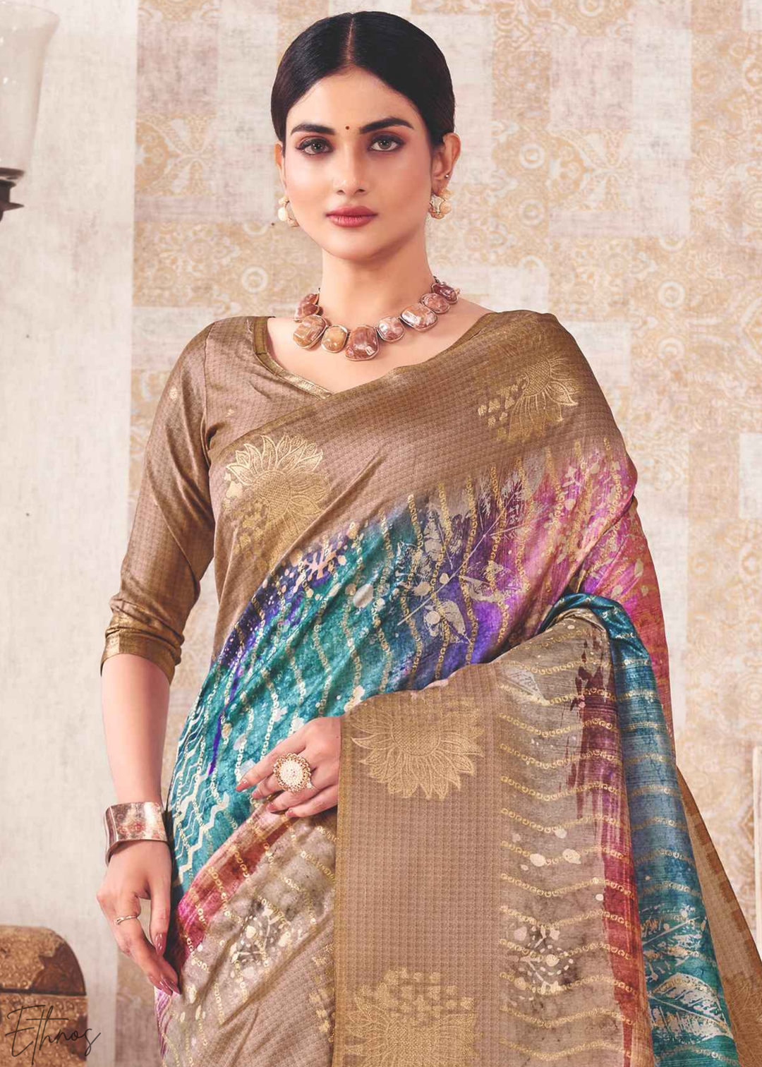 Iridescent Multi-Hue Jacquard Cotton Saree