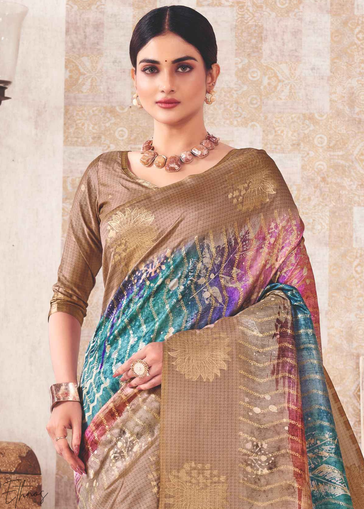 Iridescent Multi-Hue Jacquard Cotton Saree