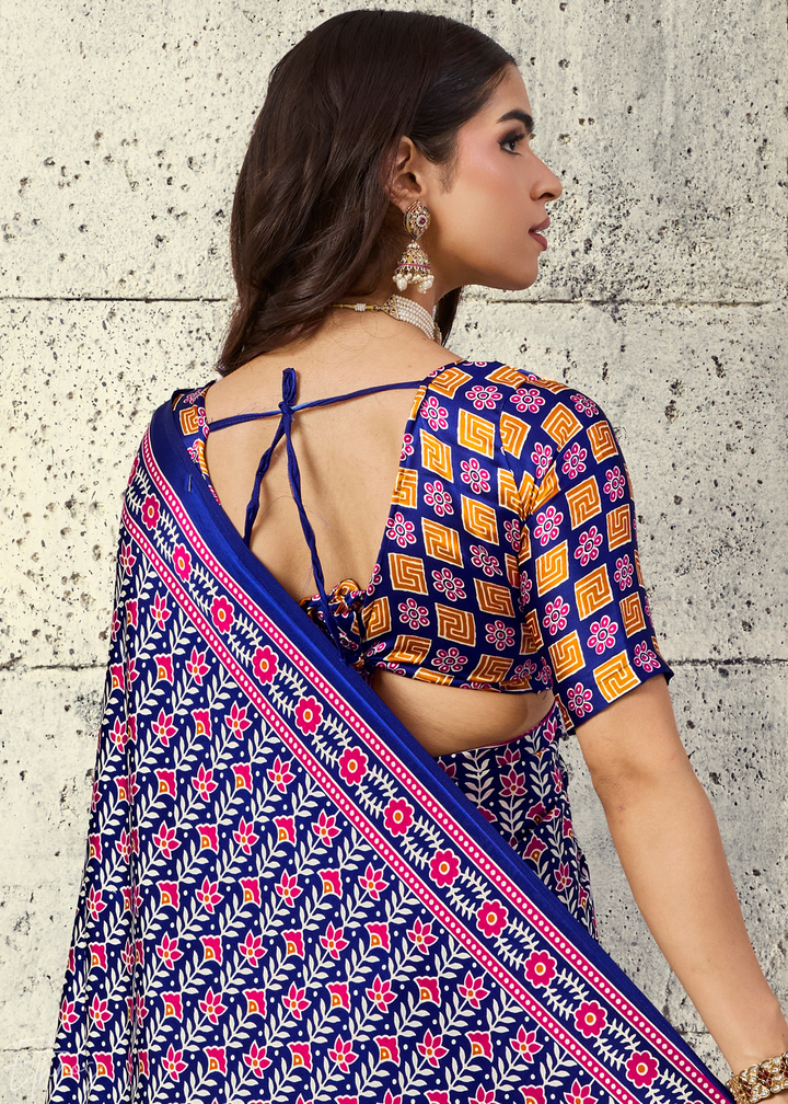 Iris Purple Ajrakh Printed Modal Satin Saree