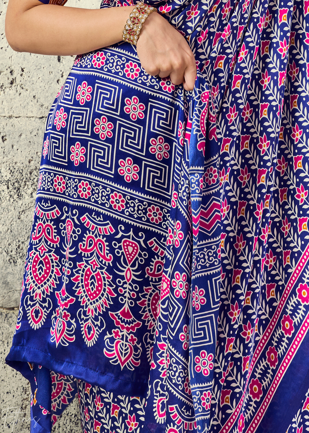 Iris Purple Ajrakh Printed Modal Satin Saree