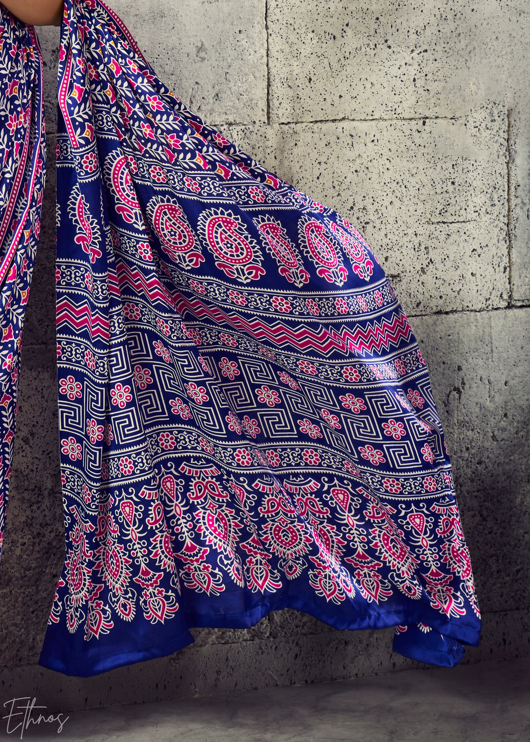 Iris Purple Ajrakh Printed Modal Satin Saree