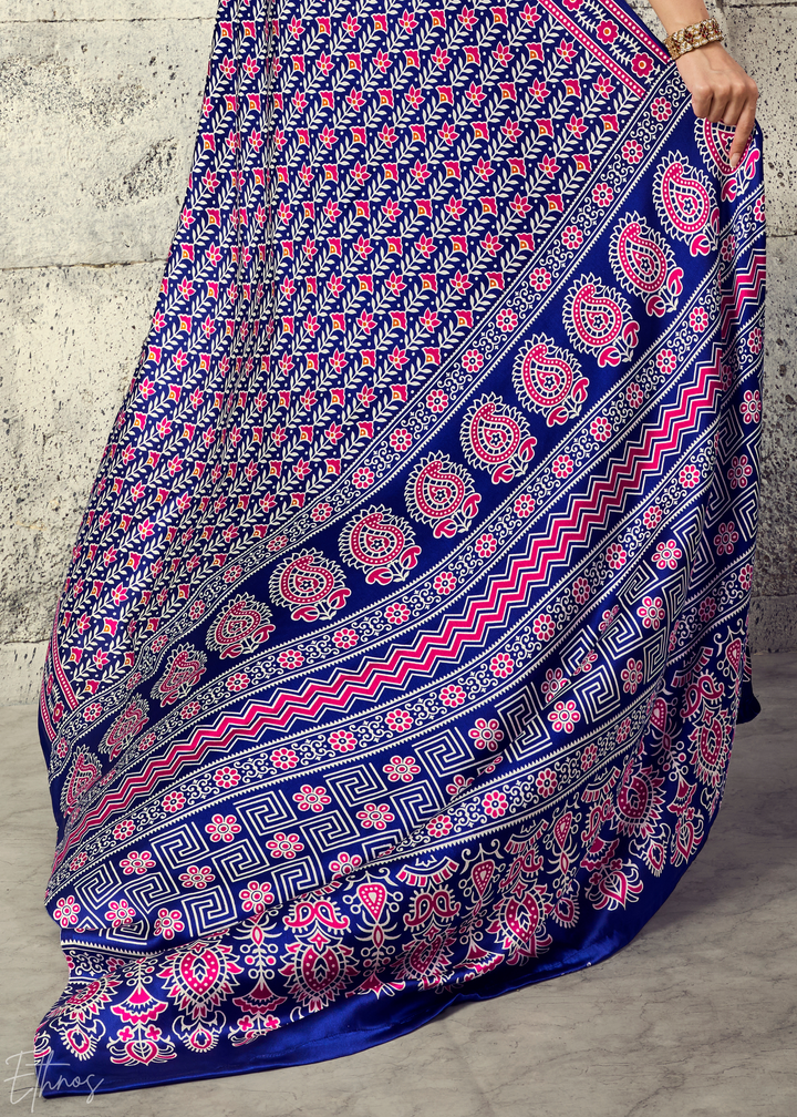 Iris Purple Ajrakh Printed Modal Satin Saree