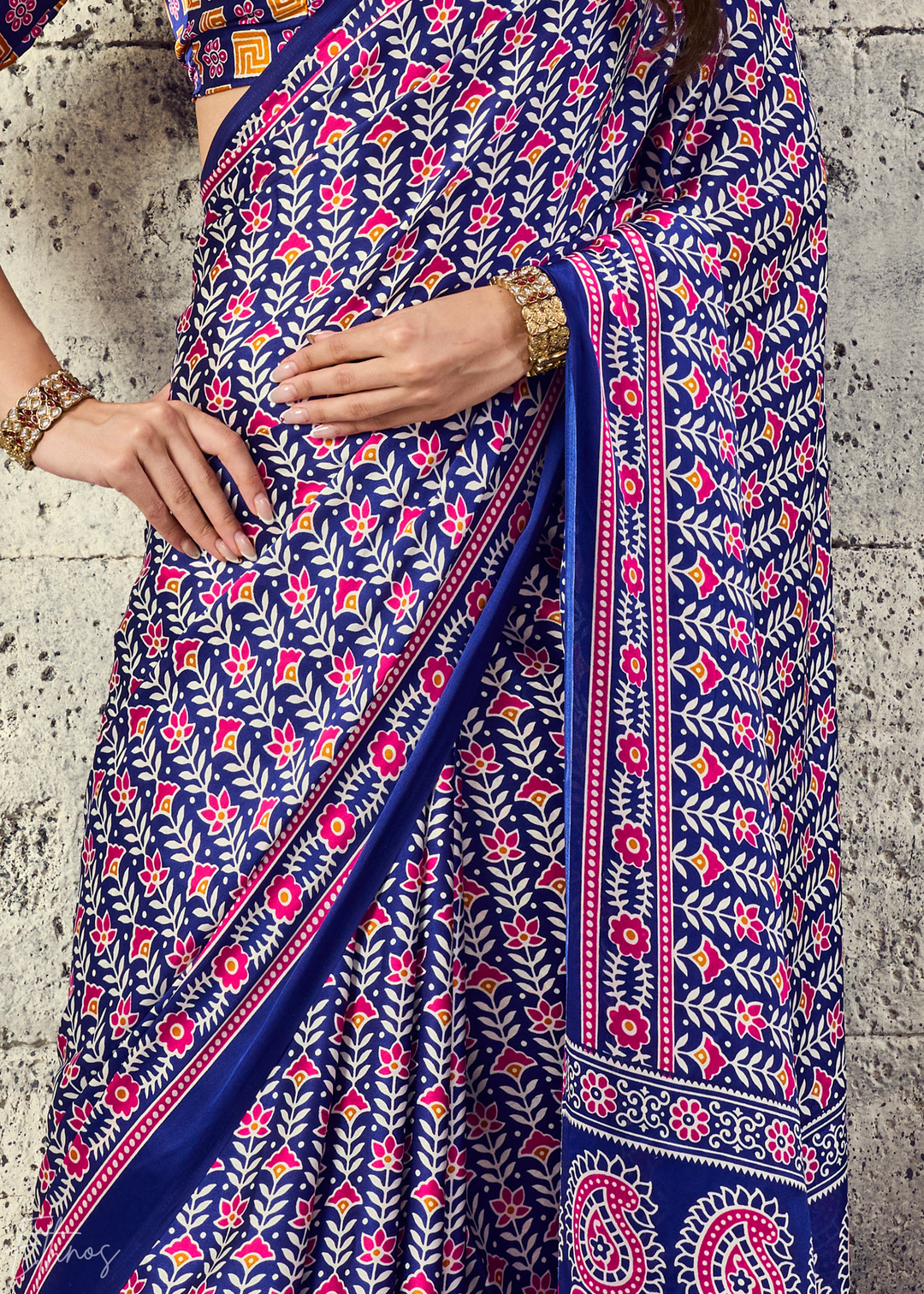 Iris Purple Ajrakh Printed Modal Satin Saree