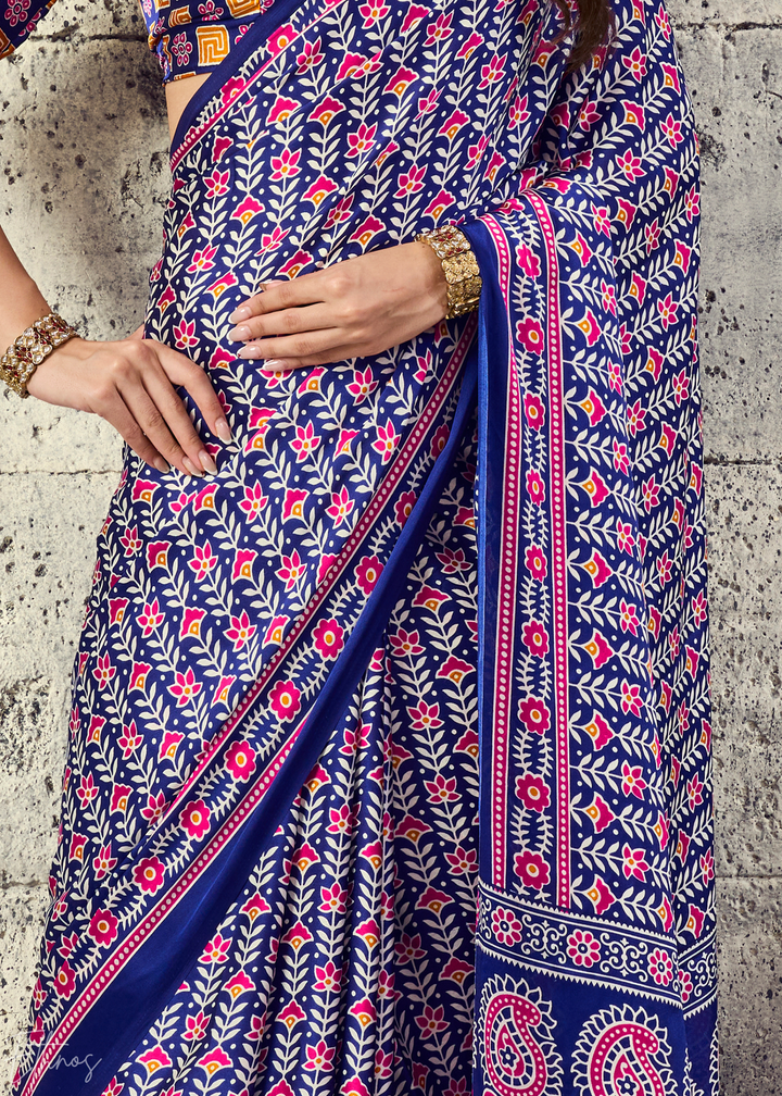 Iris Purple Ajrakh Printed Modal Satin Saree