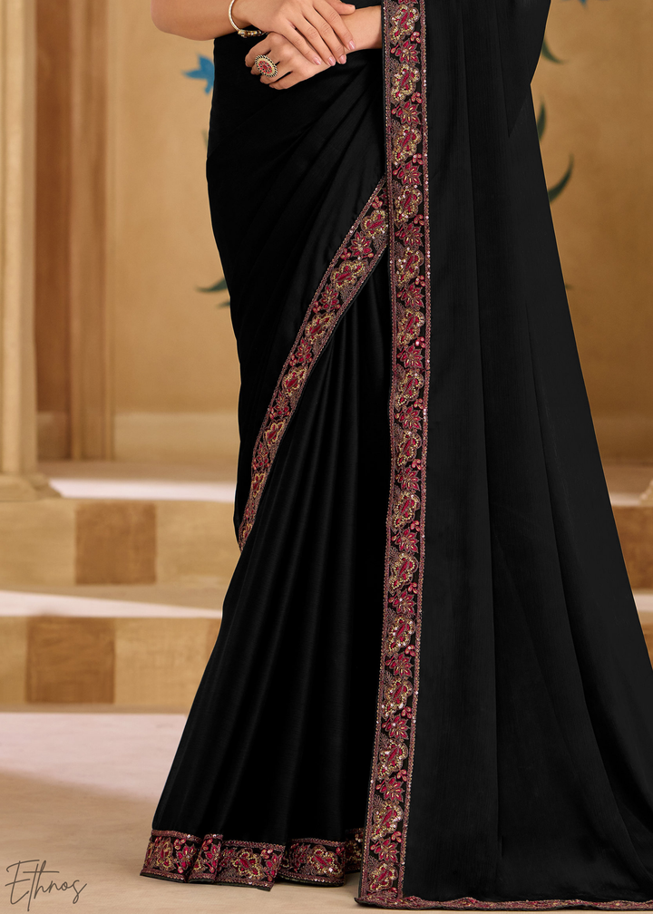 Onyx Contrast Bold Pattern Georgette Silk Saree