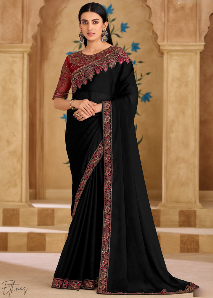 Onyx Contrast Bold Pattern Georgette Silk Saree