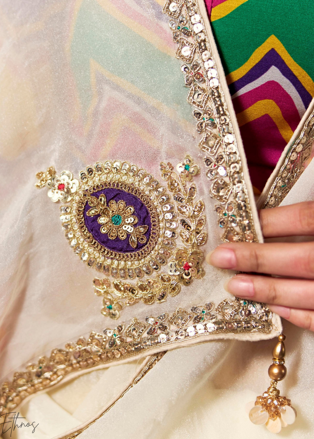 Ivory Embroidered Glass Tissue Designer Saree