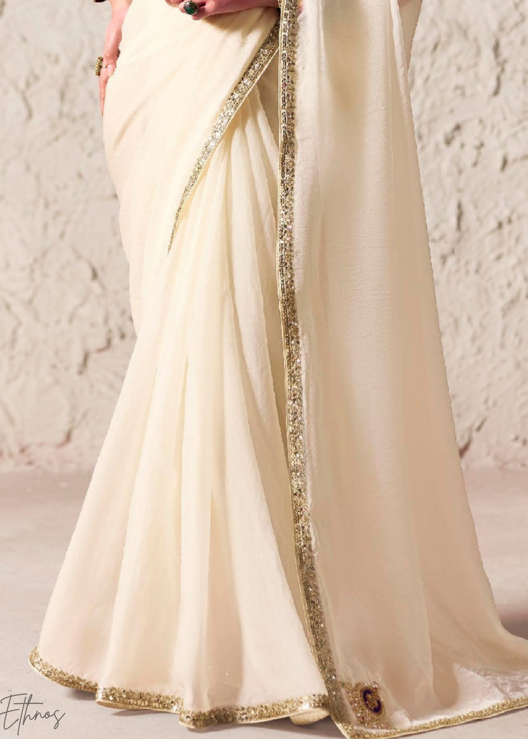 Ivory Embroidered Glass Tissue Designer Saree