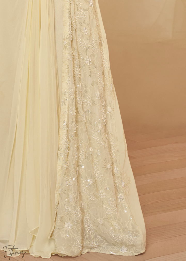 Ivory Georgette Jacket Croptop Skirt Set