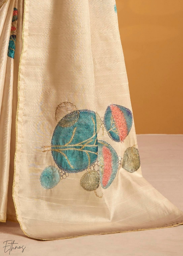 Cream Orchard Kasheeda Tusser Silk Saree