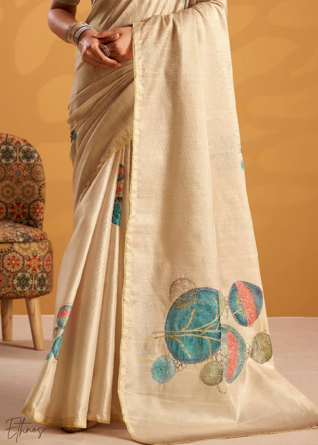 Cream Orchard Kasheeda Tusser Silk Saree