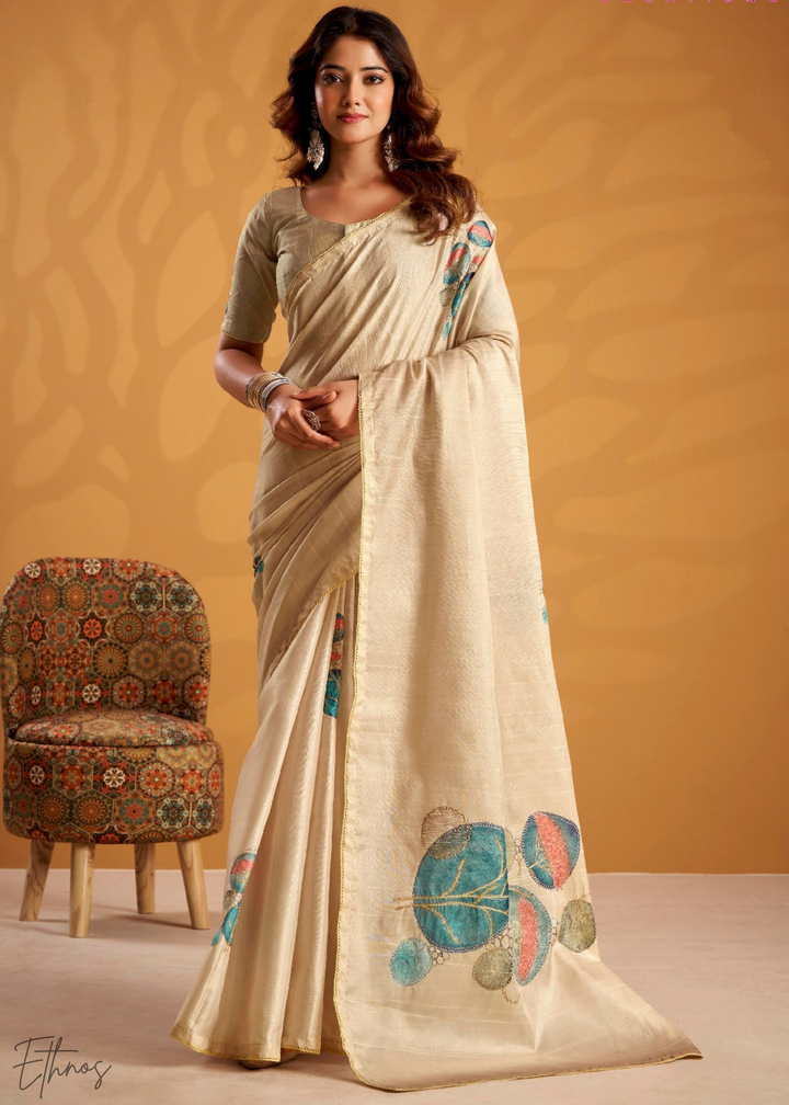 Cream Orchard Kasheeda Tusser Silk Saree