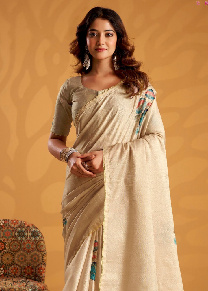 Cream Orchard Kasheeda Tusser Silk Saree