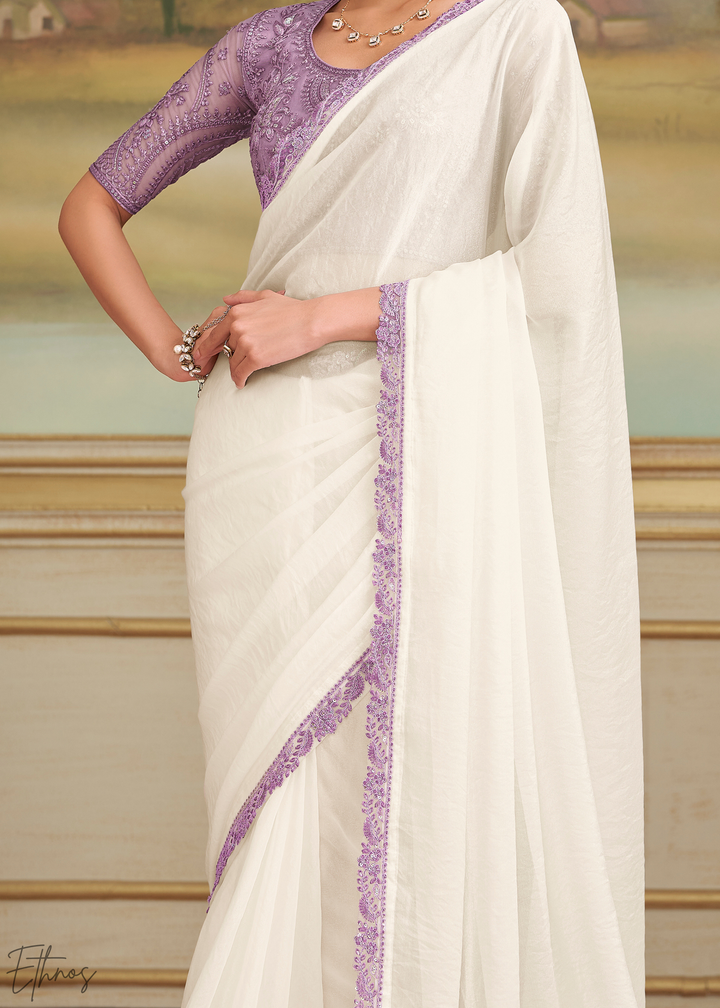 Ivory Sparkle Luxe Georgette Saree