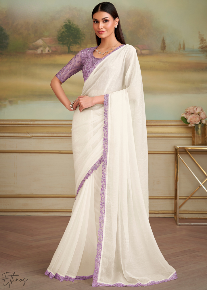 Ivory Sparkle Luxe Georgette Saree