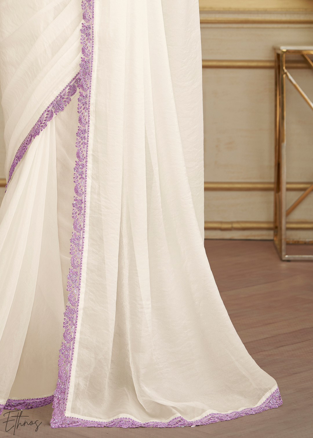 Ivory Sparkle Luxe Georgette Saree