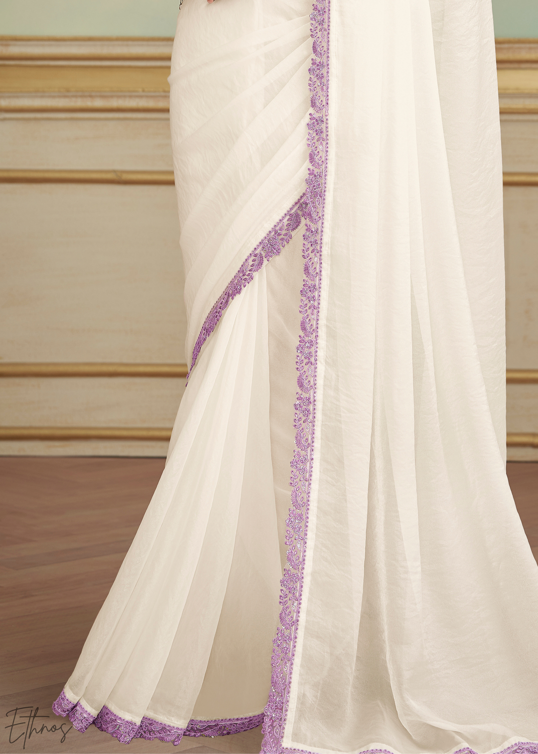 Ivory Sparkle Luxe Georgette Saree