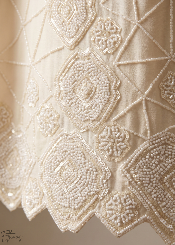 Ivory White Fine-Beaded Chinon Sharara Suit