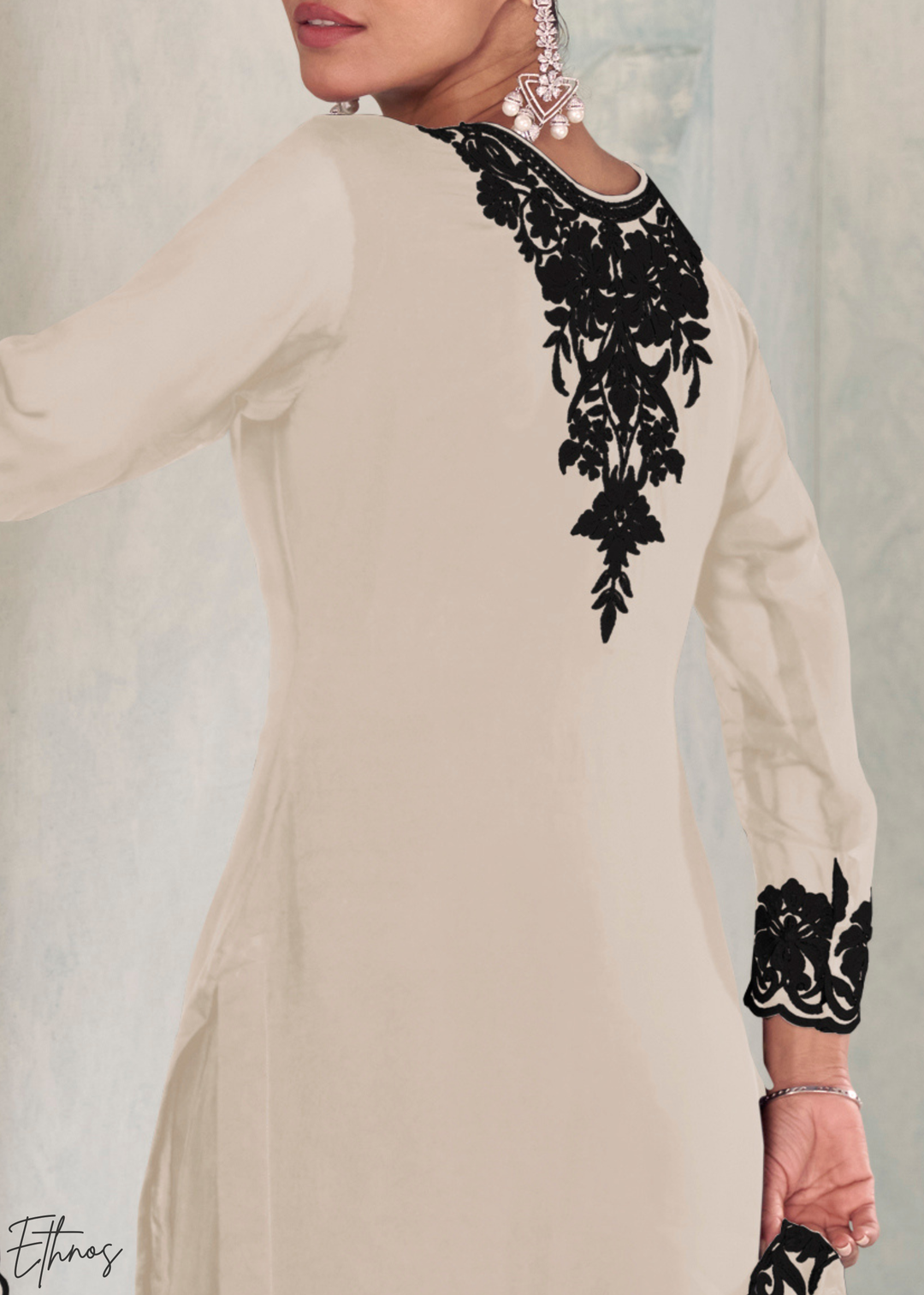 Ivory Chinon Embroidery Palazzo Salwaar Suit