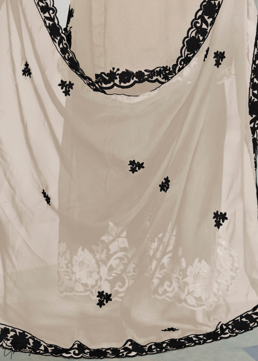 Ivory Chinon Embroidery Palazzo Salwaar Suit