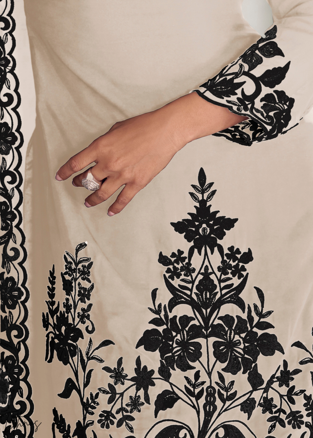 Ivory Chinon Embroidery Palazzo Salwaar Suit