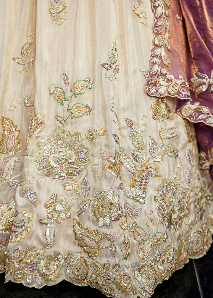 Ivory & Lavender Baroque Shimmer Tissue Lehenga
