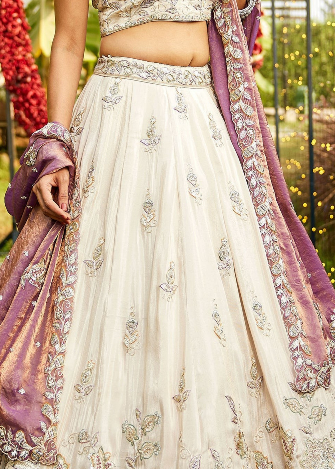 Ivory & Lavender Baroque Shimmer Tissue Lehenga