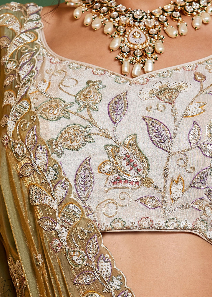 Ivory & Olive Baroque Shimmer Tissue Lehenga