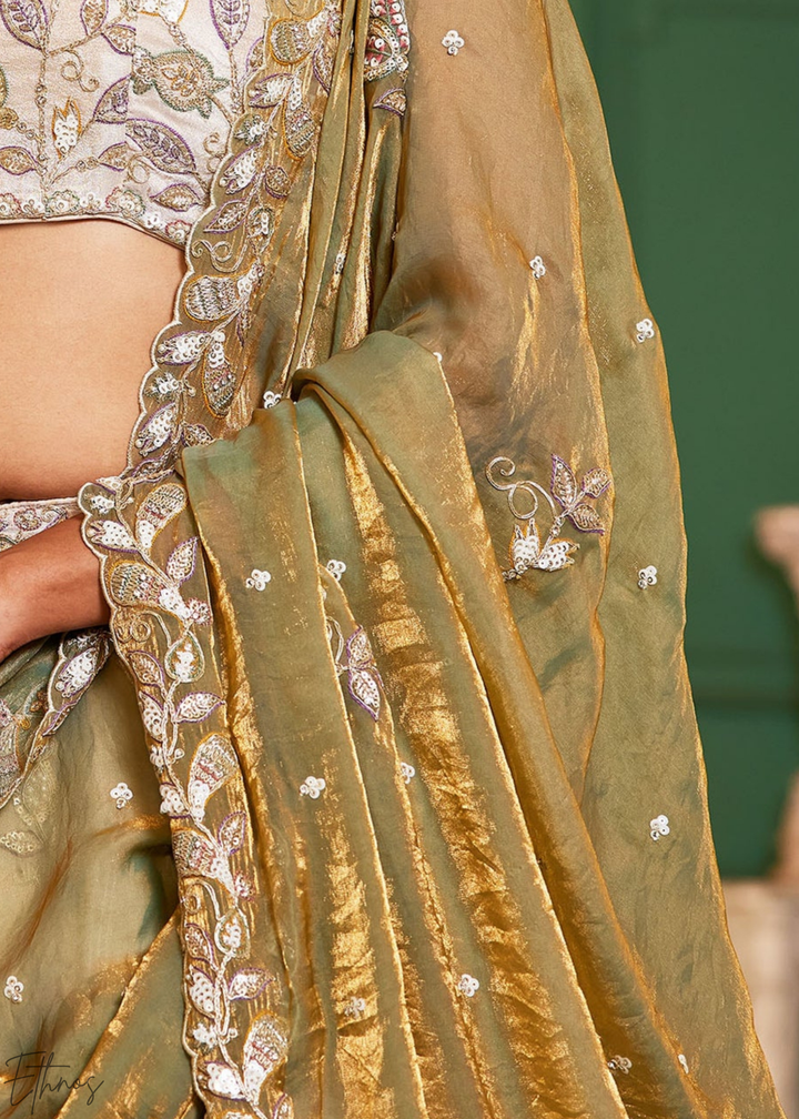 Ivory & Olive Baroque Shimmer Tissue Lehenga