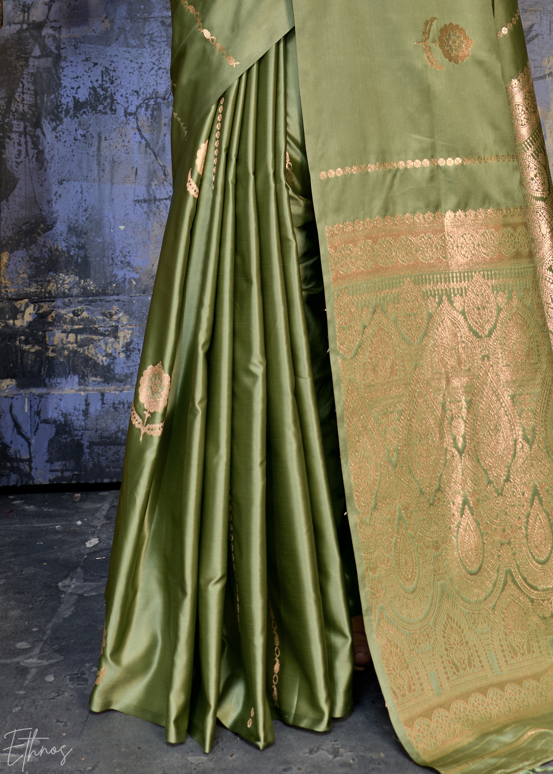 Jade Earth Floral Woven Satin Saree