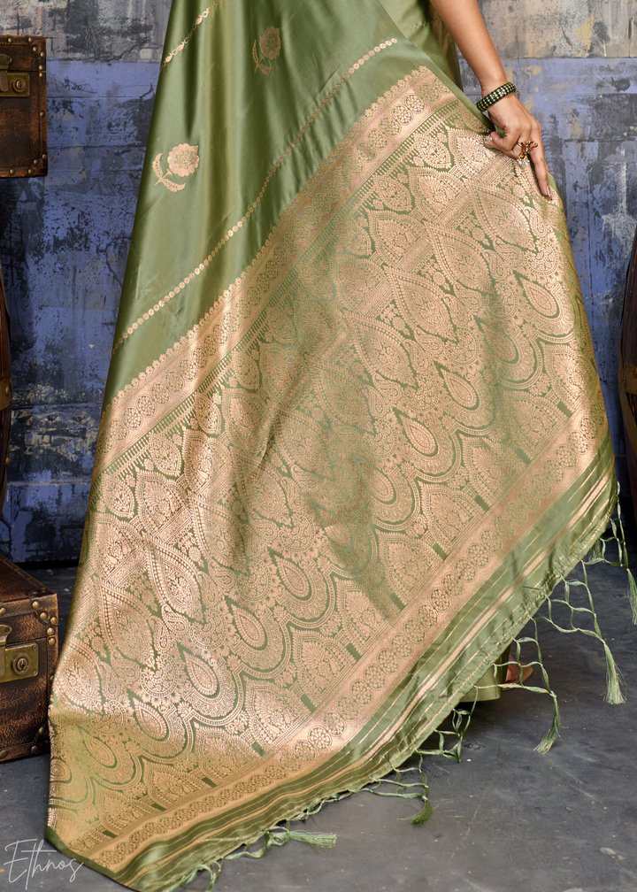 Jade Earth Floral Woven Satin Saree