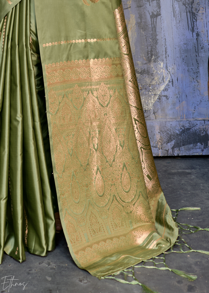 Jade Earth Floral Woven Satin Saree