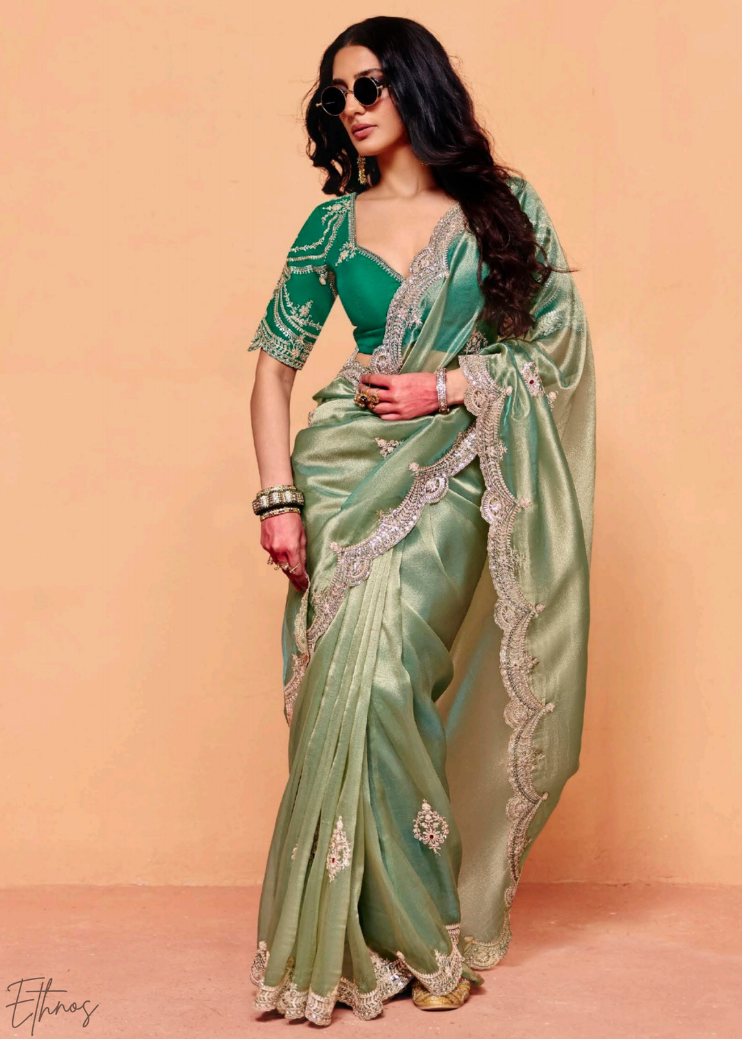 Jade Forest-Sheen Tissue Silk Saree