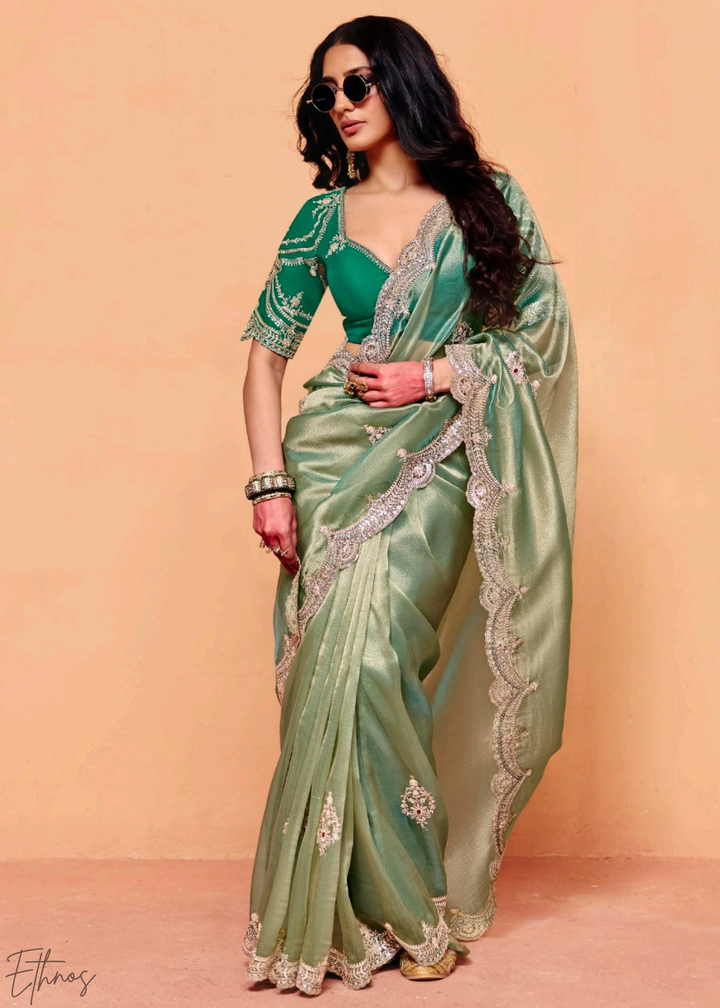 Jade Forest-Sheen Tissue Silk Saree