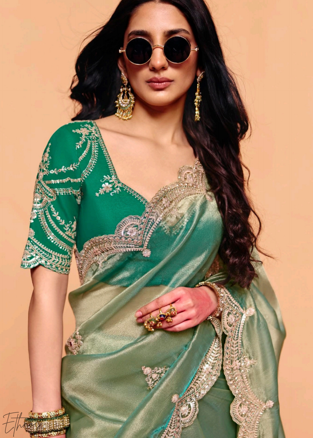 Jade Forest-Sheen Tissue Silk Saree