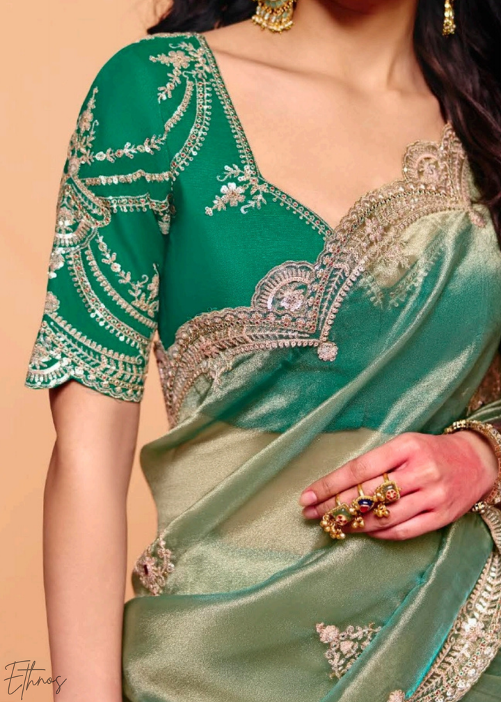 Jade Forest-Sheen Tissue Silk Saree