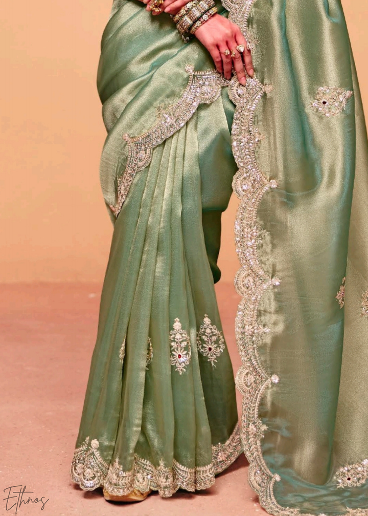 Jade Forest-Sheen Tissue Silk Saree