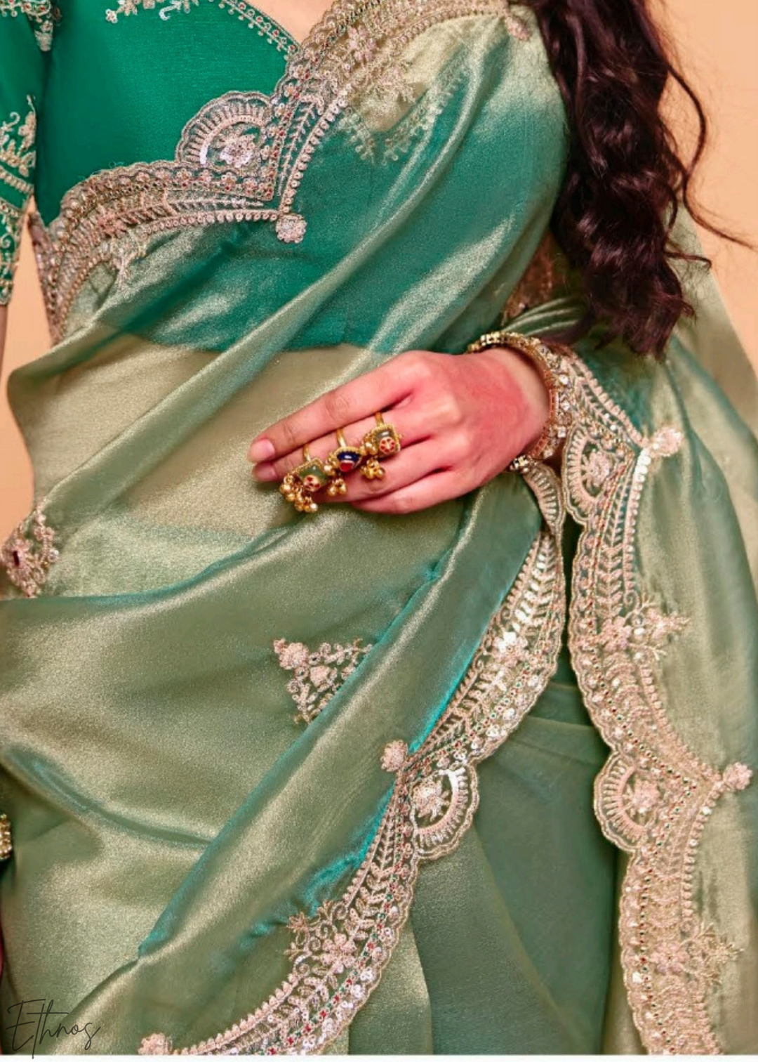 Jade Forest-Sheen Tissue Silk Saree