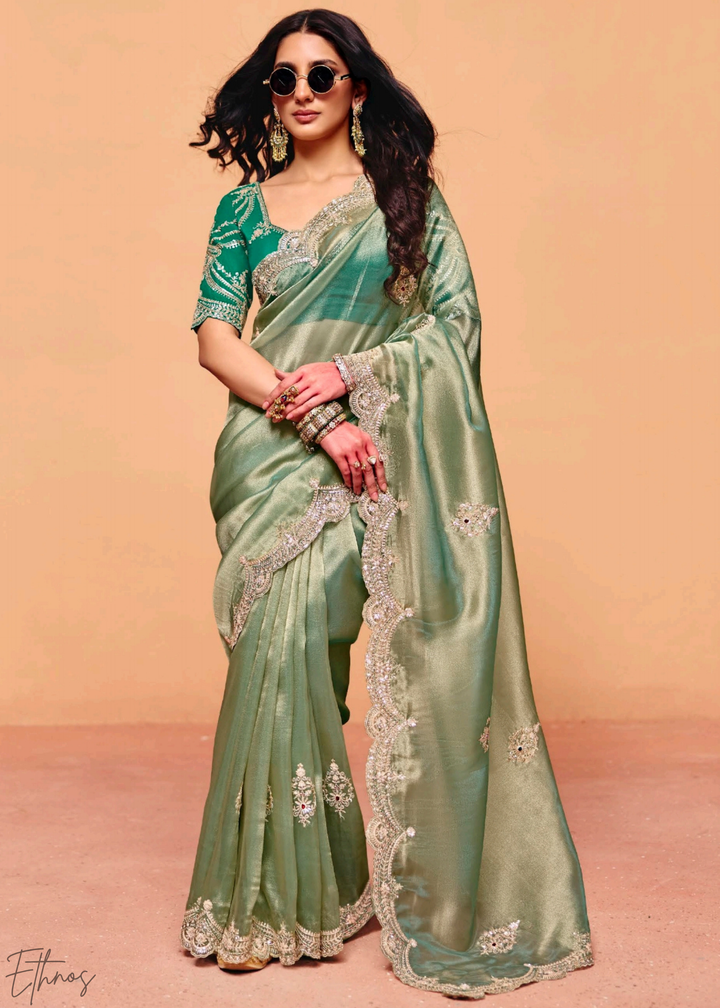 Jade Forest-Sheen Tissue Silk Saree