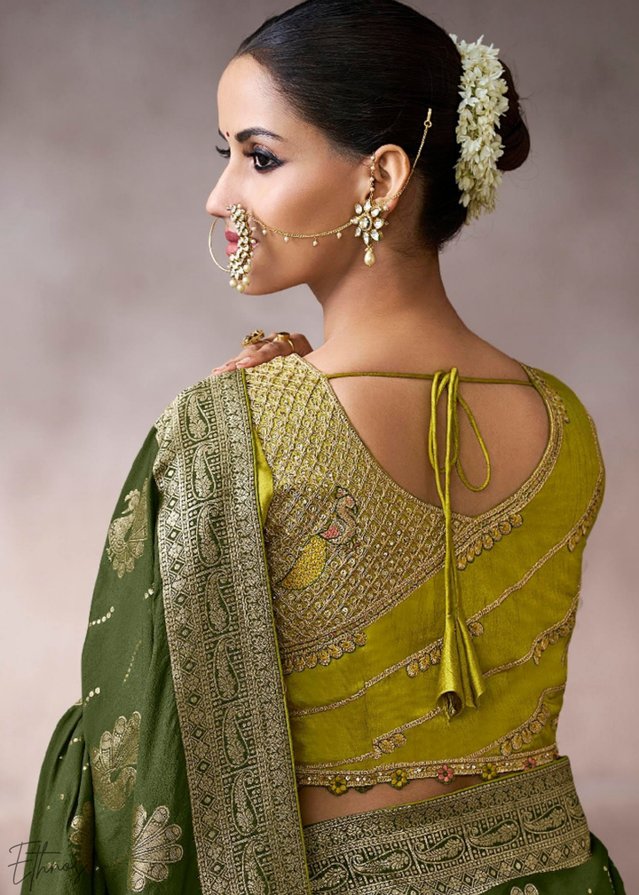 Jade Forest Paisley Crepe Silk Saree